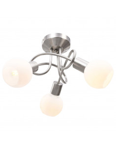 Lampadario Paralume in Ceramica a Coppa Bianco 3 Lampadine E14 2