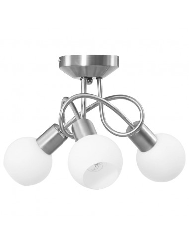 Lampadario Paralume in Ceramica a Coppa Bianco 3 Lampadine E14