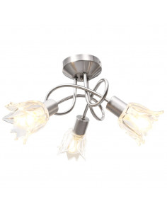 Lampadario con Paralumi in Vetro per 3 Lampadine E14 Tulipano 2