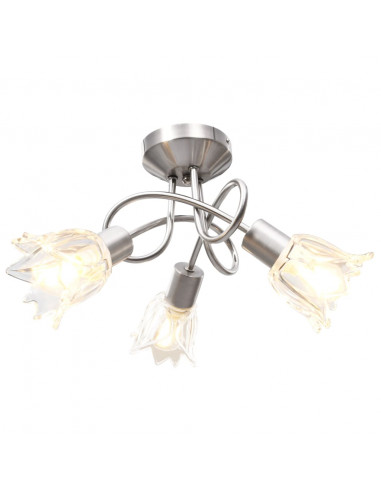 Lampadario con Paralumi in Vetro per 3 Lampadine E14 Tulipano