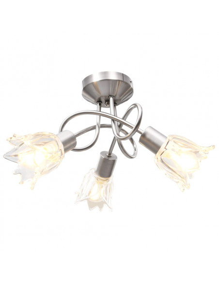 Lampadario con Paralumi in Vetro per 3 Lampadine E14 Tulipano