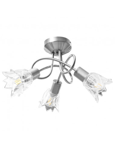 Lampadario con Paralumi in Vetro per 3 Lampadine E14 Tulipano