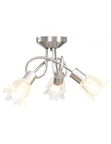 Lampadario con Paralumi in Vetro per 3 Lampadine E14 Tulipano