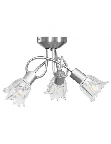 Lampadario con Paralumi in Vetro per 3 Lampadine E14 Tulipano