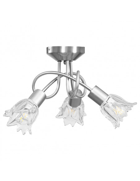 Lampadario con Paralumi in Vetro per 3 Lampadine E14 Tulipano