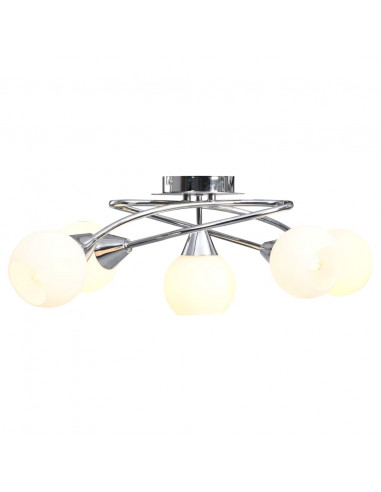 Lampadario con Paralumi in Ceramica 5 Lampadine E14  a Coppa