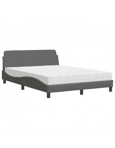 Letto con Materasso Grigio Scuro 140x190 cm Tessuto
