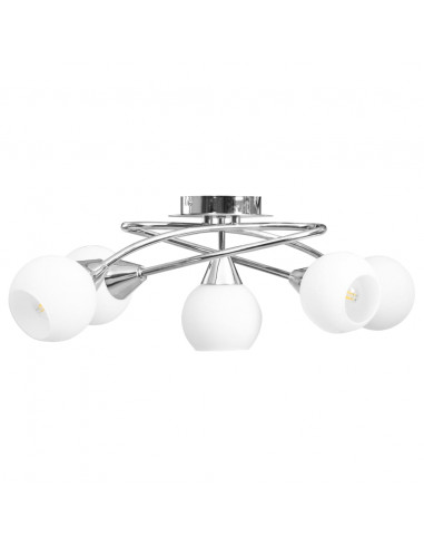 Lampadario con Paralumi in Ceramica 5 Lampadine E14  a Coppa