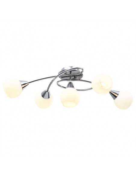 Lampadario con Paralumi in Ceramica 5 Lampadine E14  a Coppa
