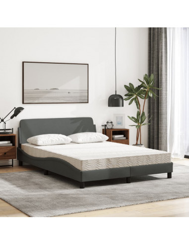 Letto con Materasso Grigio Scuro 140x190 cm Tessuto