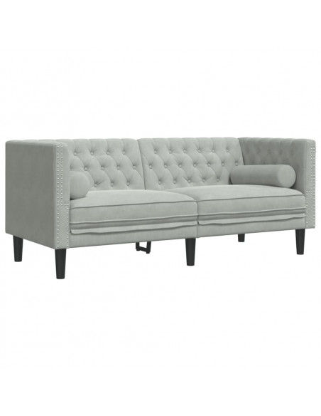 Set Divani Chesterfield 2pz con Cuscini Grigio Chiaro Velluto