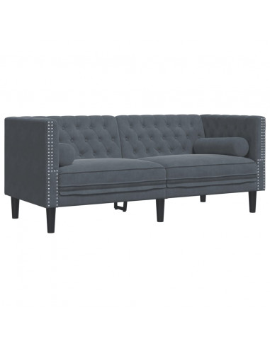 Set Divani Chesterfield 2pz con Cuscini Grigio Scuro Velluto