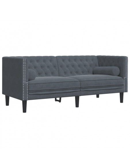 Set Divani Chesterfield 2pz con Cuscini Grigio Scuro Velluto