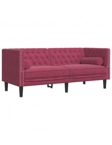 Set Divani Chesterfield 2pz con Cuscini Rosso Vino Velluto