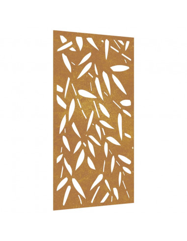 Decorazione Muro Giardino 105x55 cm Foglie Bambù Acciaio Corten