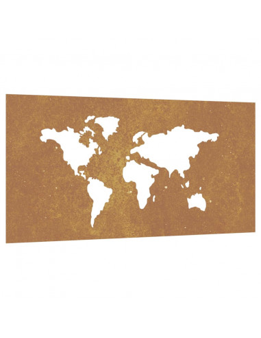 Decorazione Muro Giardino 105x55 cm Mappa Mondo Acciaio Corten