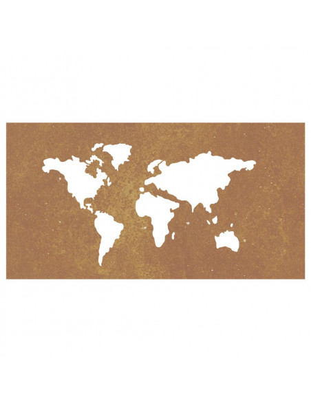 Decorazione Muro Giardino 105x55 cm Mappa Mondo Acciaio Corten