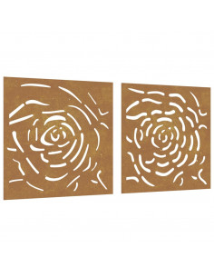 Decorazioni Muro Giardino 2 pz 55x55 cm Rosa in Acciaio Corten 2