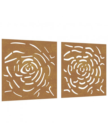 Decorazioni Muro Giardino 2 pz 55x55 cm Rosa in Acciaio Corten