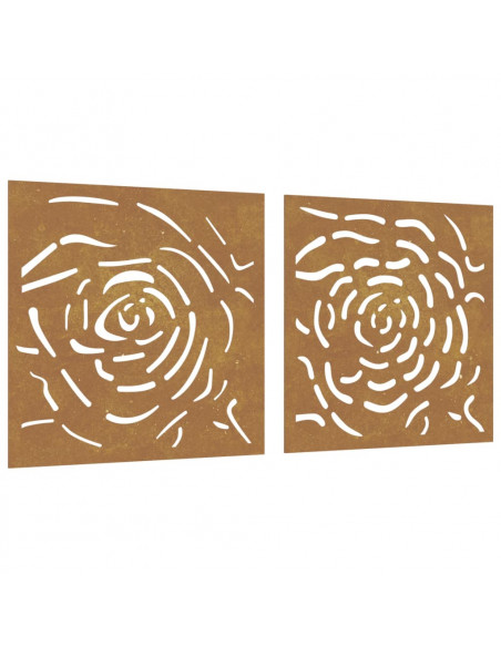 Decorazioni Muro Giardino 2 pz 55x55 cm Rosa in Acciaio Corten