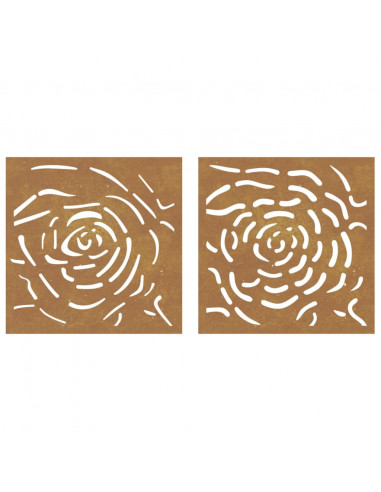 Decorazioni Muro Giardino 2 pz 55x55 cm Rosa in Acciaio Corten