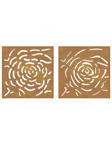Decorazioni Muro Giardino 2 pz 55x55 cm Rosa in Acciaio Corten