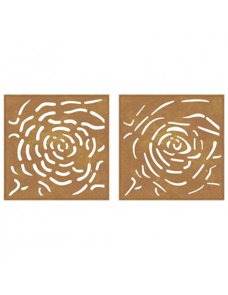 Decorazioni Muro Giardino 2 pz 55x55 cm Rosa in Acciaio Corten