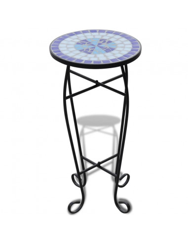 Tavolino Piante Modello Mosaico Blu e Bianco
