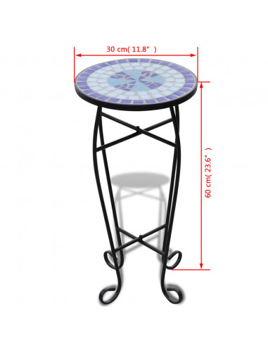 Tavolino Piante Modello Mosaico Blu e Bianco