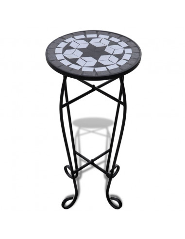 Tavolino per Piante con Mosaico Nero e Bianco