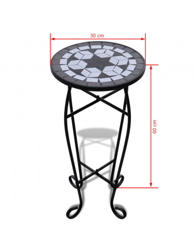 Tavolino per Piante con Mosaico Nero e Bianco