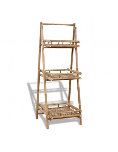 Supporto pieghevole per piante con 3 mensole in bambù