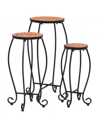 Tavolini con Mosaico 3 pz Terracotta in Ceramica
