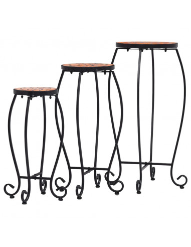 Tavolini con Mosaico 3 pz Terracotta in Ceramica