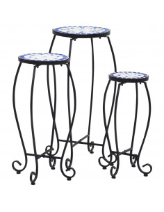Tavolini con Mosaico 3 pz Blu e Bianco in Ceramica 2