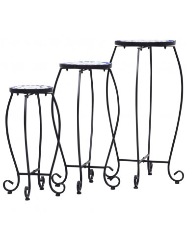 Tavolini con Mosaico 3 pz Blu e Bianco in Ceramica