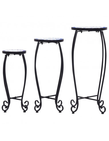 Tavolini con Mosaico 3 pz Blu e Bianco in Ceramica