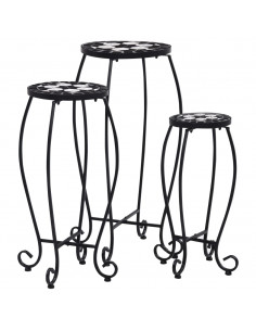 Tavolini con Mosaico 3 pz Nero e Bianco in Ceramica 2