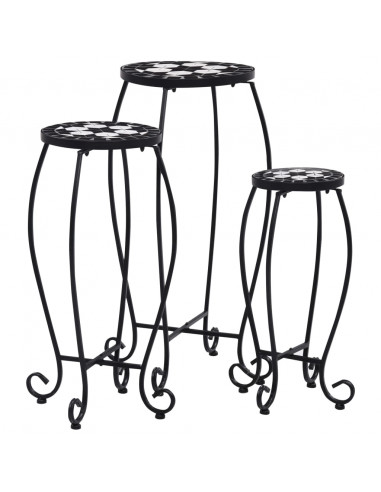 Tavolini con Mosaico 3 pz Nero e Bianco in Ceramica