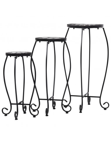 Tavolini con Mosaico 3 pz Nero e Bianco in Ceramica