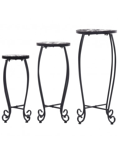 Tavolini con Mosaico 3 pz Nero e Bianco in Ceramica