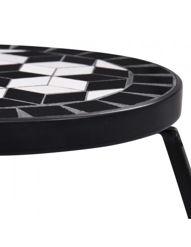 Tavolini con Mosaico 3 pz Nero e Bianco in Ceramica