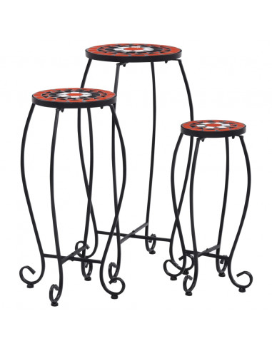 Tavolini con Mosaico 3 pz Terracotta e Bianco in Ceramica