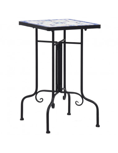 Tavolino di Servizio con Mosaico Blu e Bianco in Ceramica