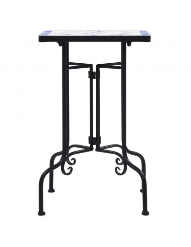 Tavolino di Servizio con Mosaico Blu e Bianco in Ceramica