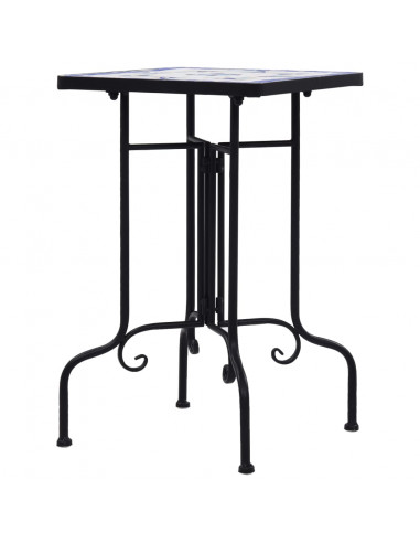 Tavolino di Servizio con Mosaico Blu e Bianco in Ceramica