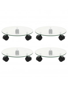 Carrelli Porta Piante 4 pz 28 cm Vetro Temperato Rotondi 2