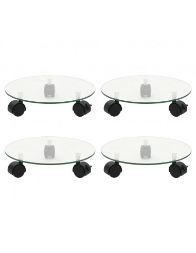 Carrelli Porta Piante 4 pz 28 cm Vetro Temperato Rotondi
