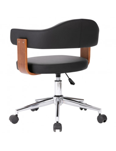 Sedia da Ufficio Girevole Nera in Legno Piegato e Similpelle