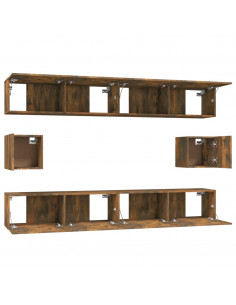 Set di Mobili Porta TV 6 pz Rovere Fumo in Legno Multistrato